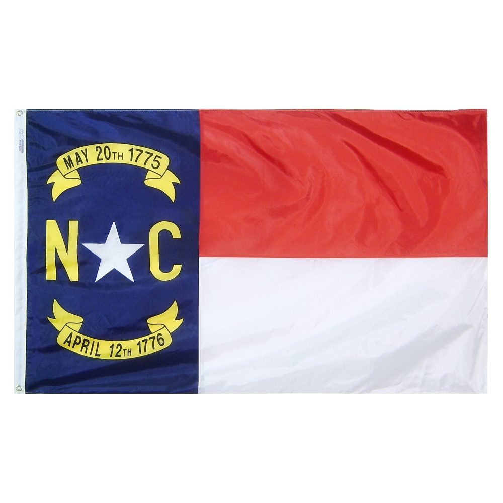North Carolina state flag with date banners.
