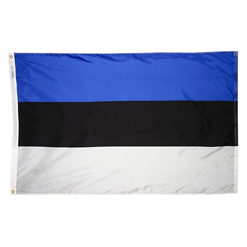 Flag of Estonia with blue, black, white.