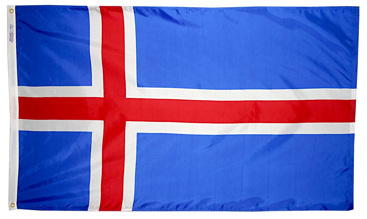 Flag of Iceland with red cross.