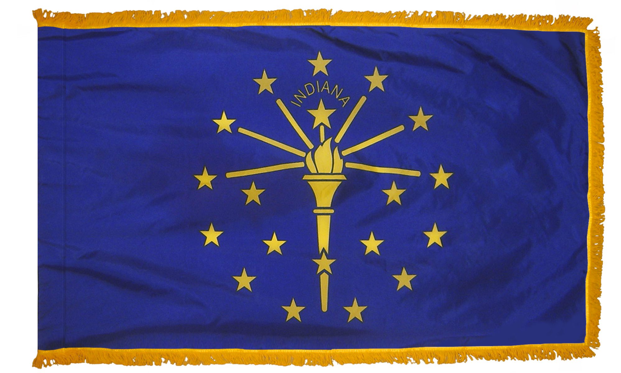 Indiana state flag with gold fringe border.