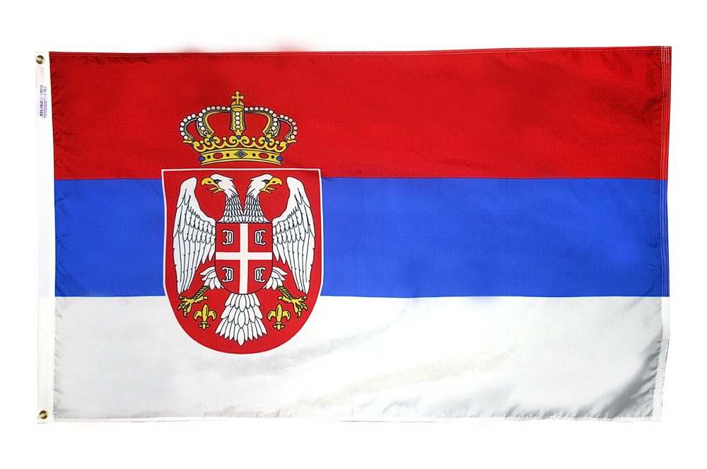 Flag of Serbia with national emblem.