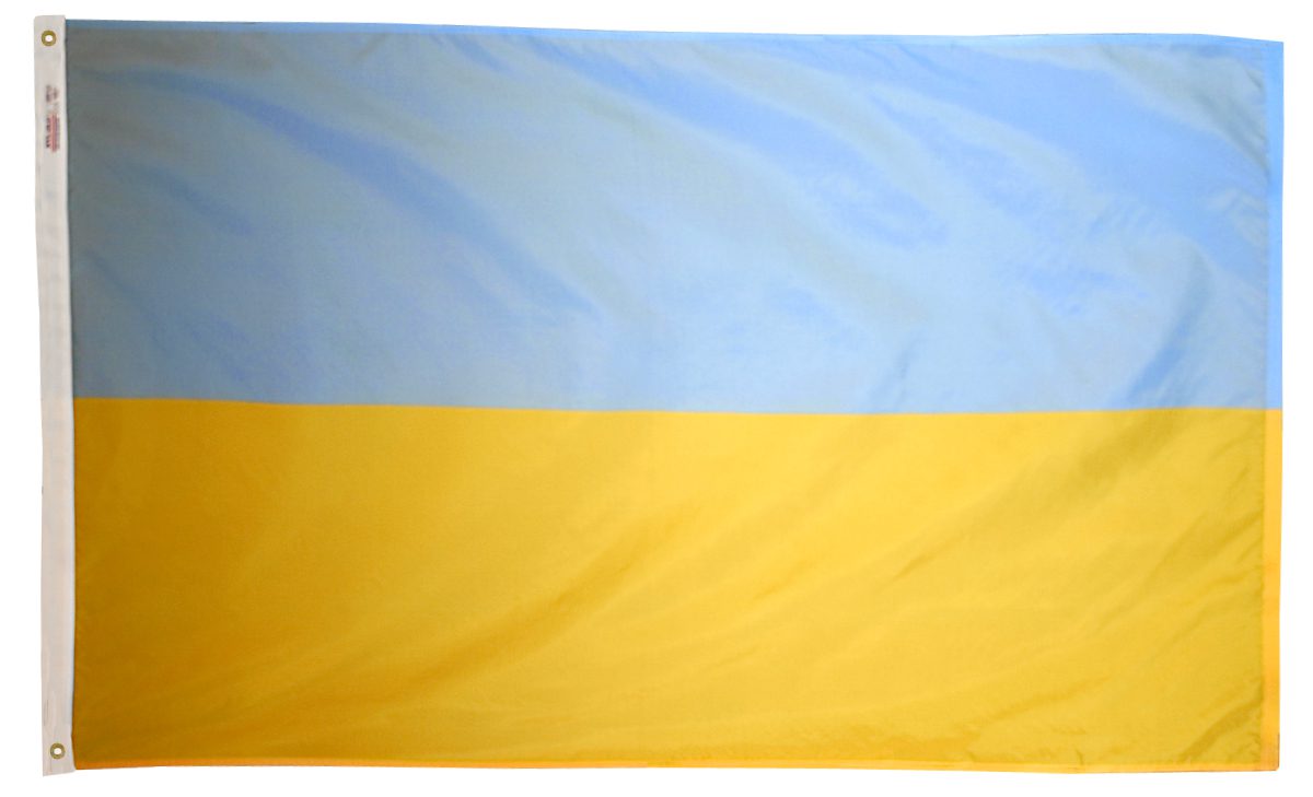 Flag with blue and yellow horizontal stripes.
