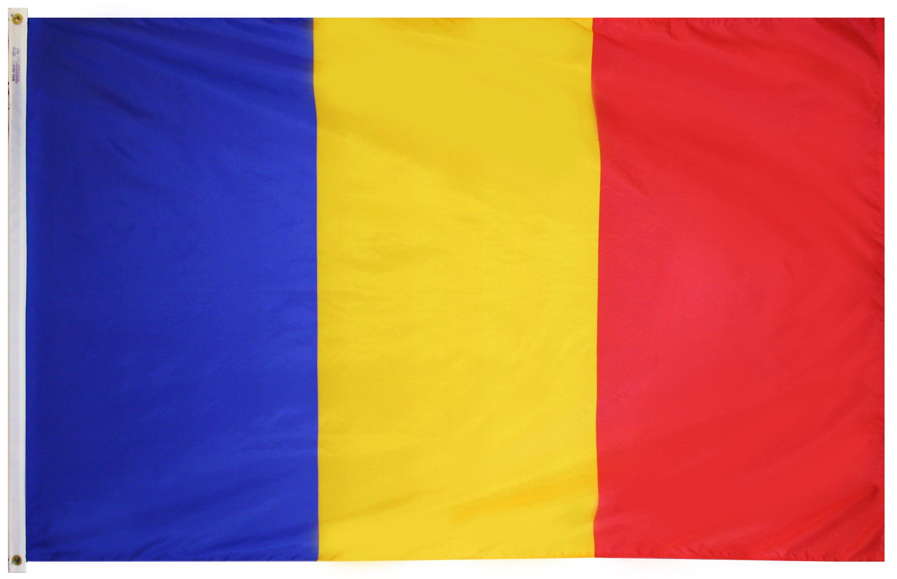 Flag with blue, yellow, and red stripes.