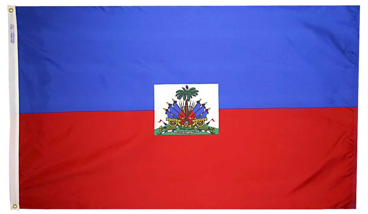 Flag of Haiti with coat of arms.