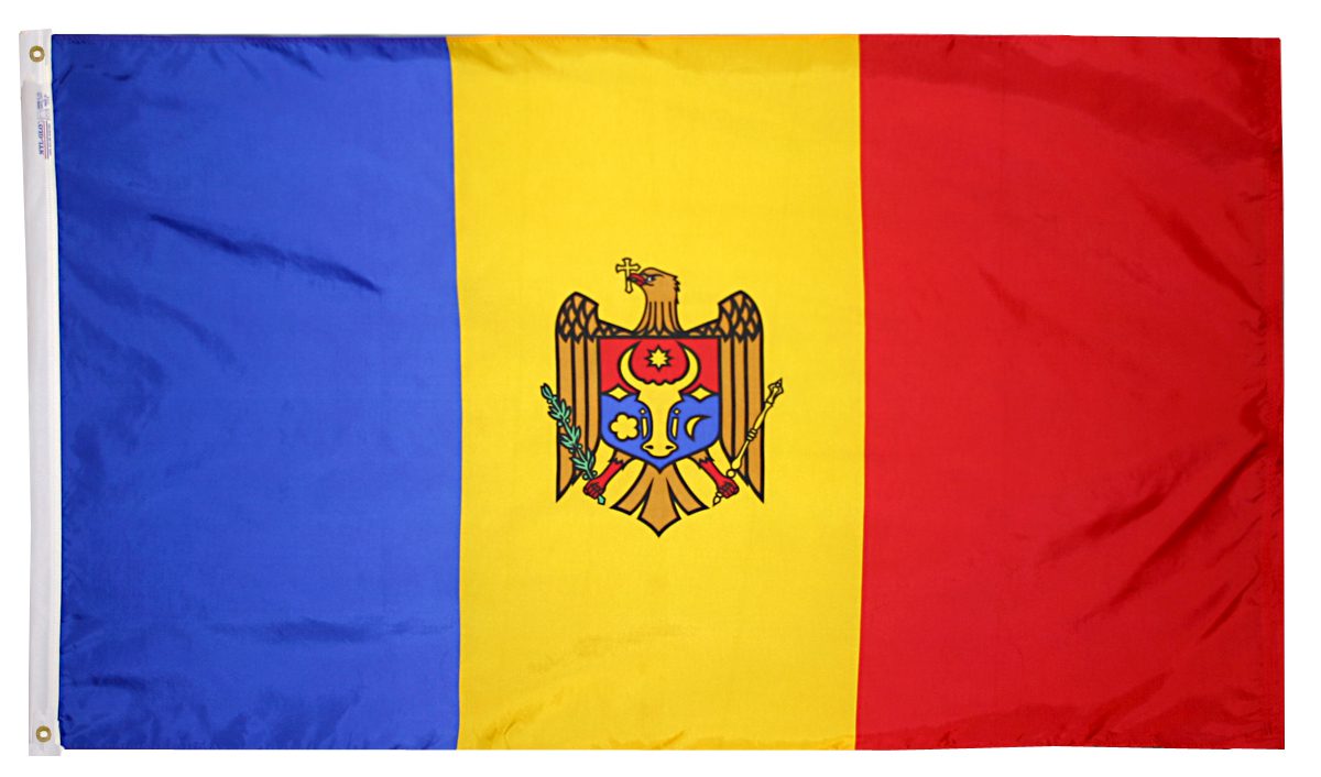 Moldova flag with coat of arms.