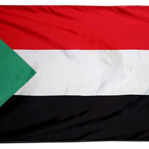 Flag of Sudan with red, white, black stripes.