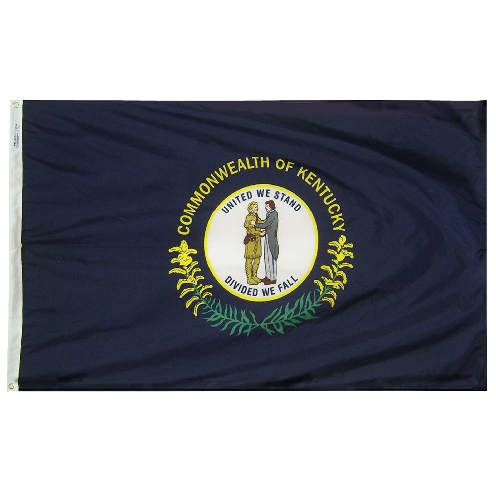 Kentucky state flag with seal and motto.