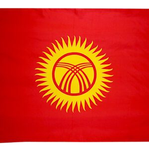 Red flag with yellow sun and design.
