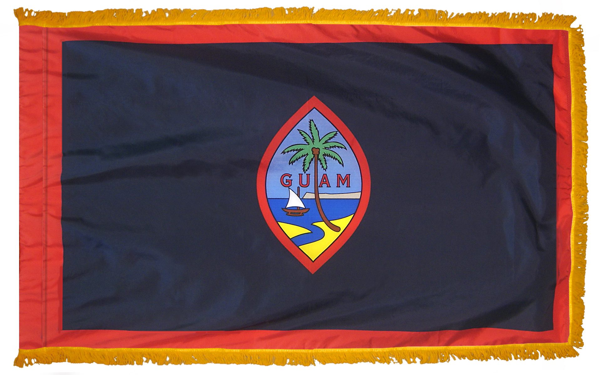 Flag of Guam with emblem in center.