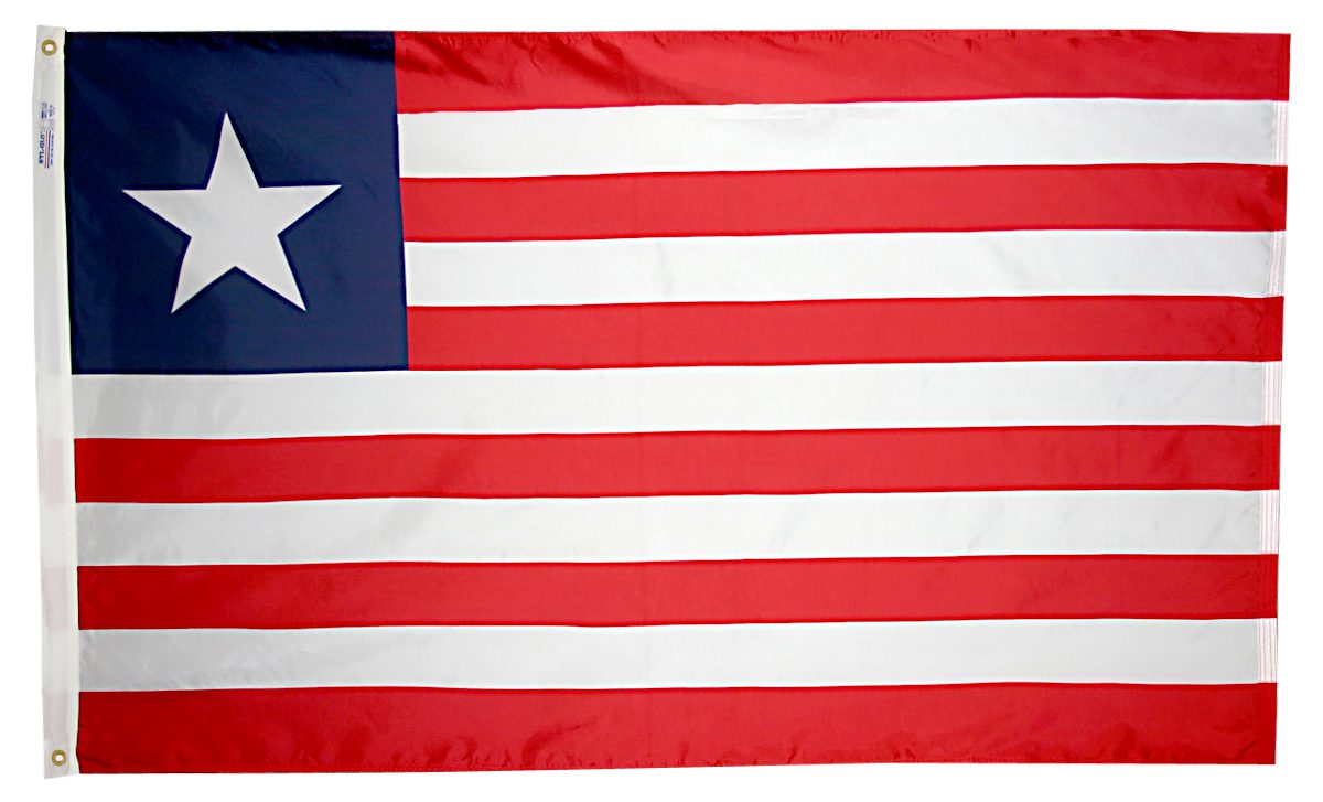 Flag of Liberia with stripes and star.