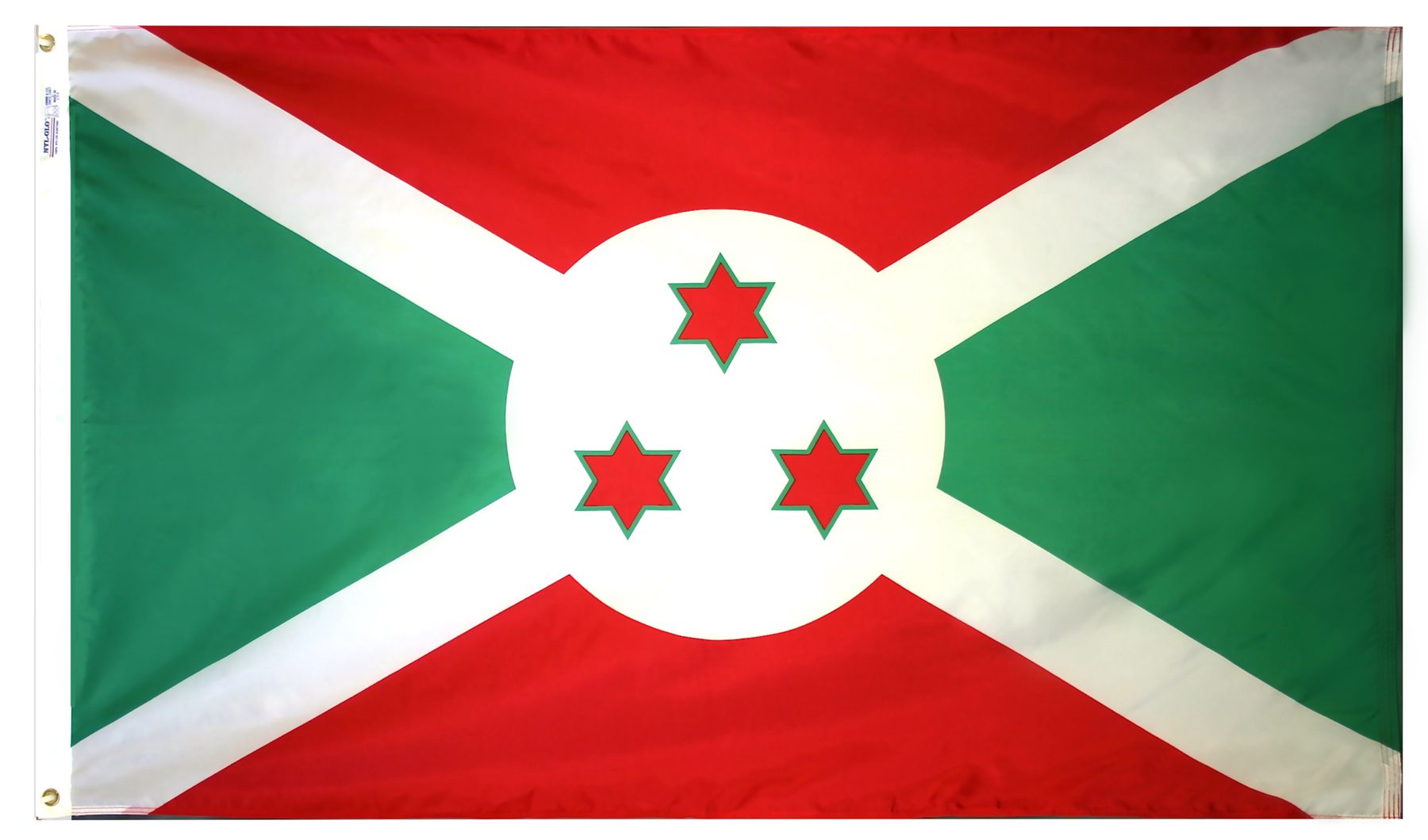 Flag of Burundi with stars and stripes.