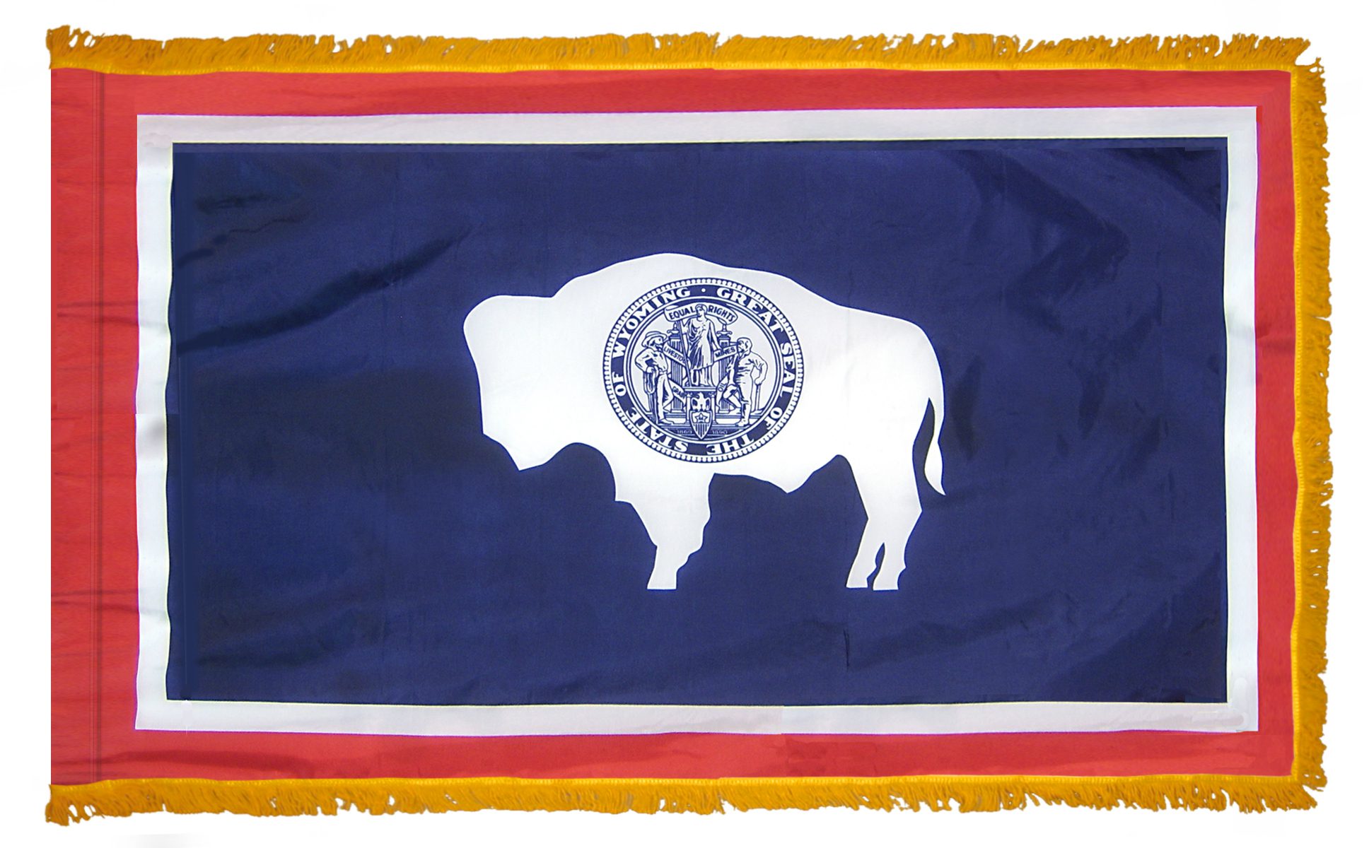 Wyoming state flag with bison silhouette.