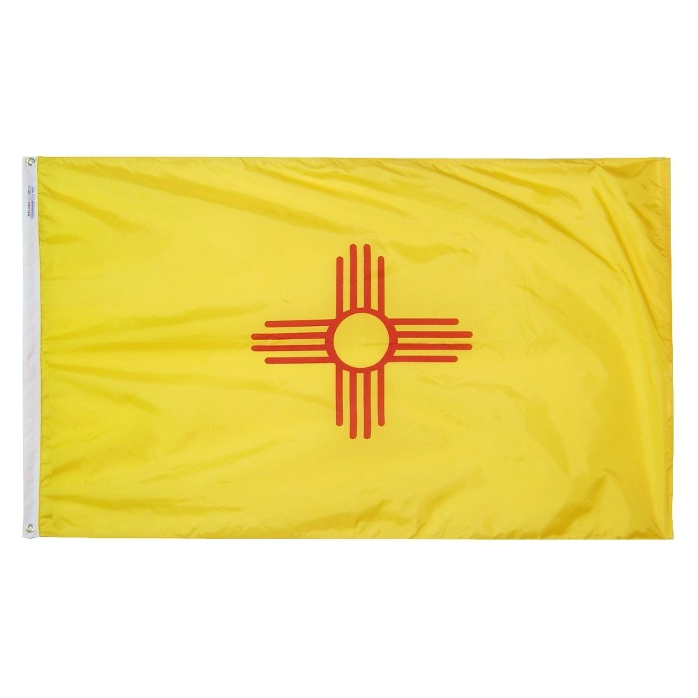 Yellow flag with red Zia symbol.