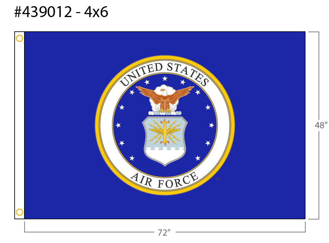 United States Air Force flag with dimensions.