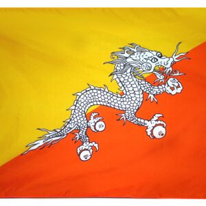 Yellow and orange flag with white dragon.