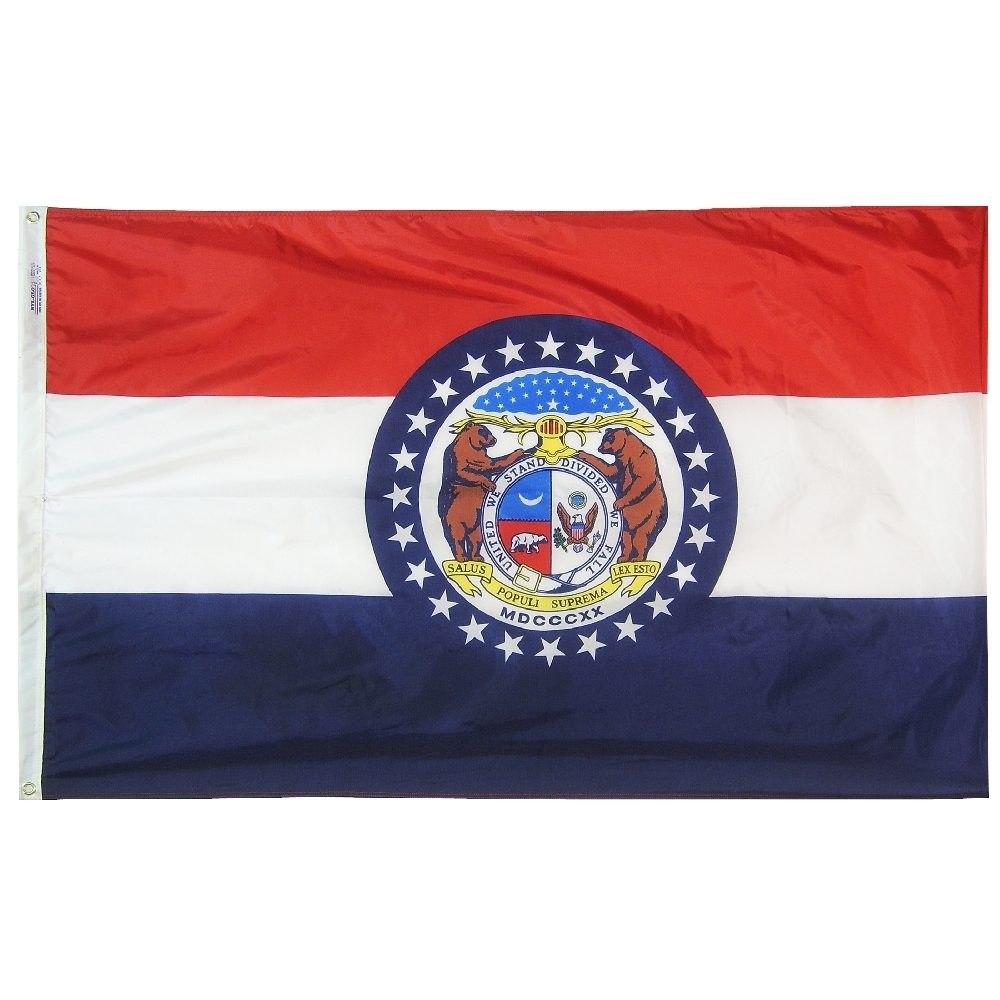 Missouri state flag with central emblem.