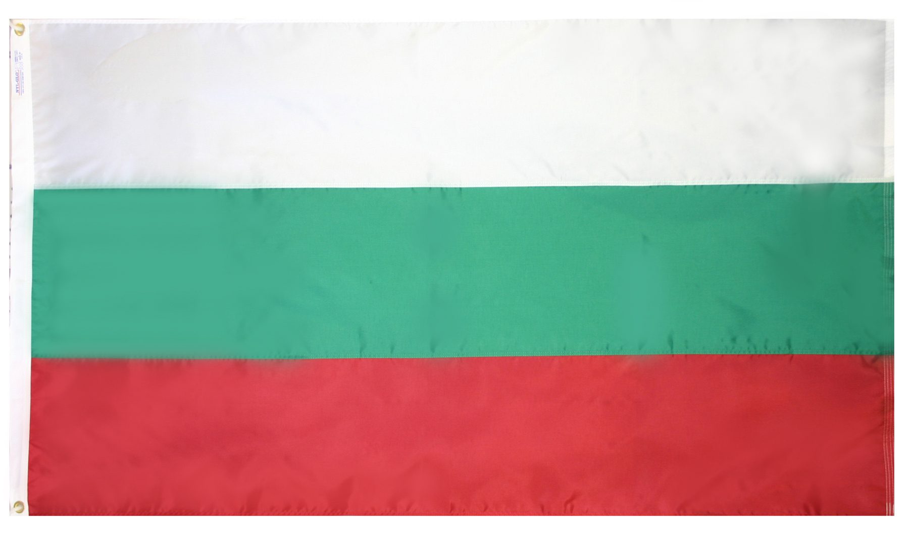 Flag of Bulgaria with three horizontal stripes.