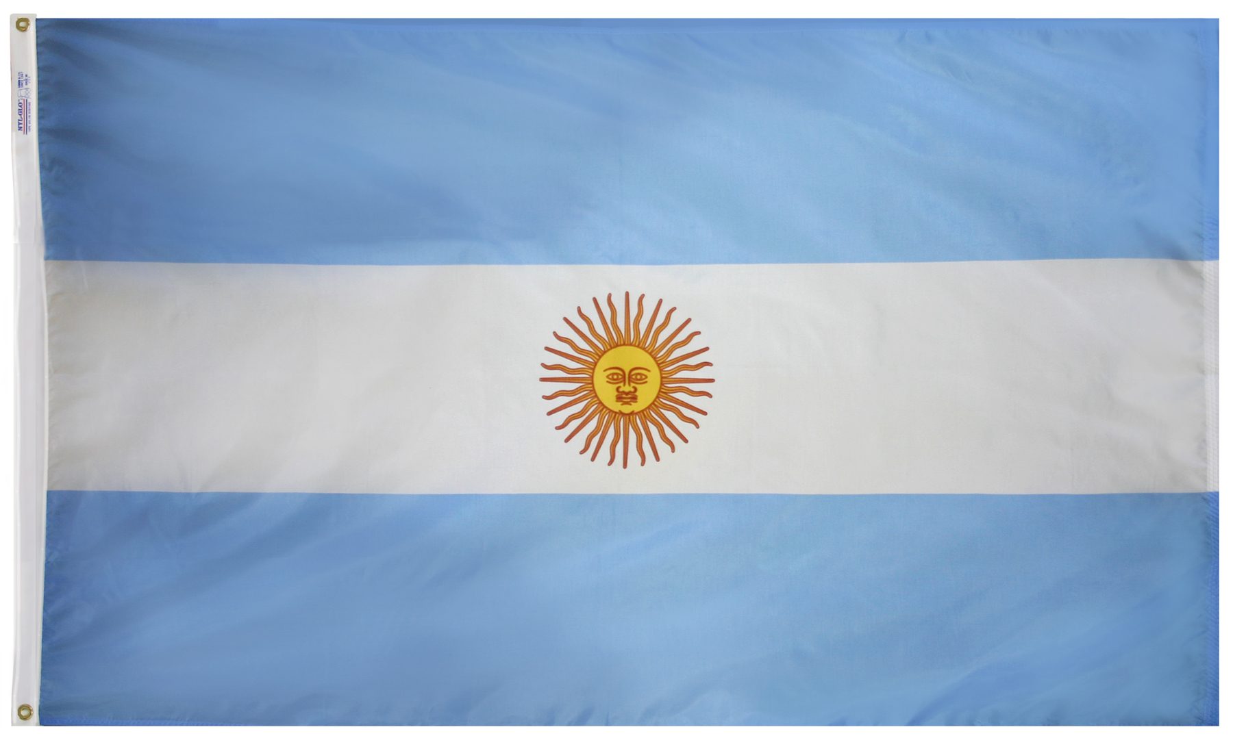 Flag of Argentina with sun emblem.