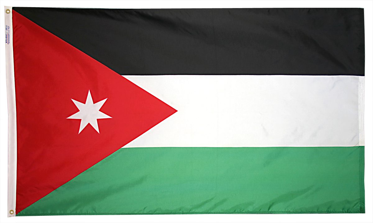 Flag of Jordan with red star triangle.