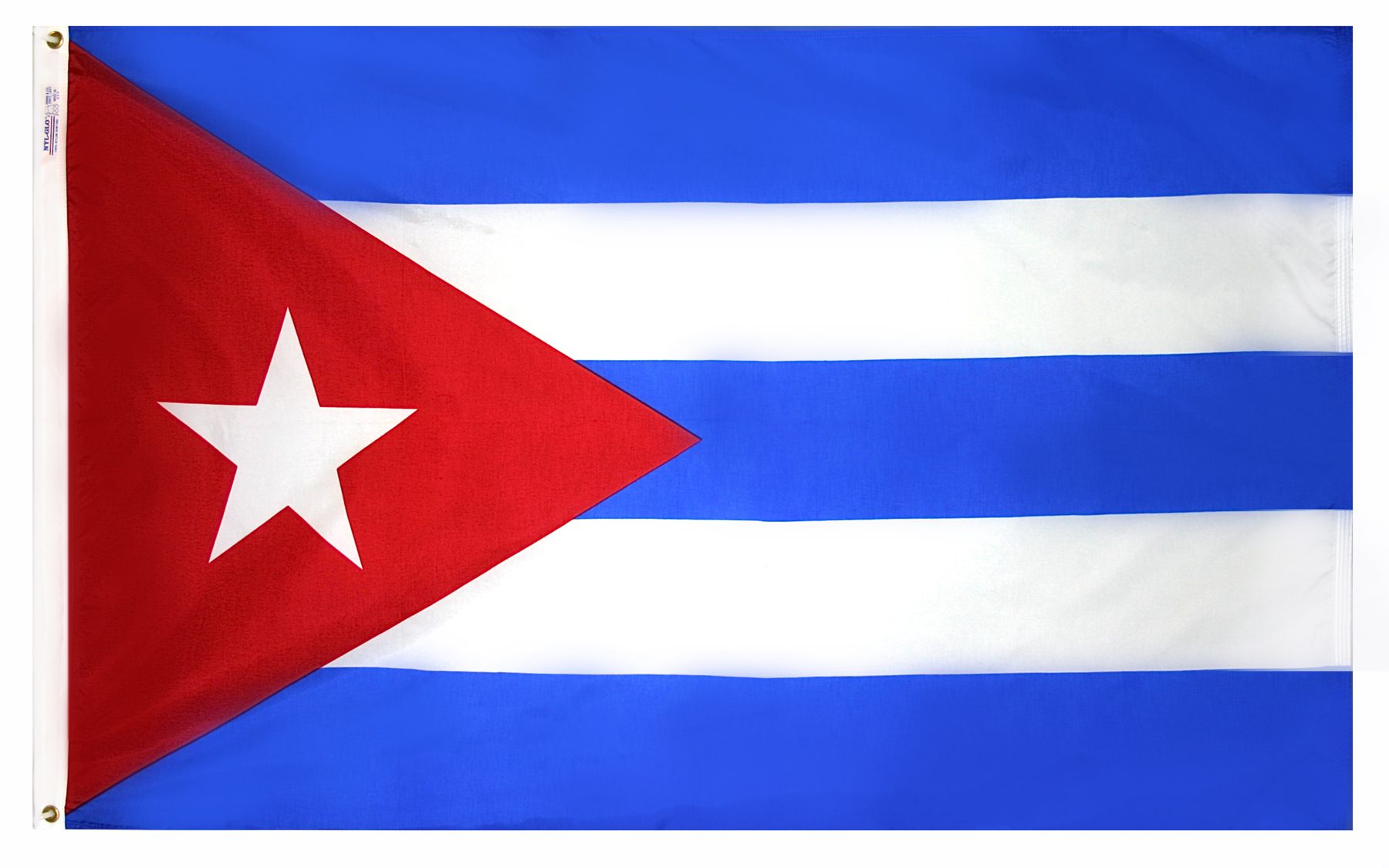 Cuban flag with red triangle and star.