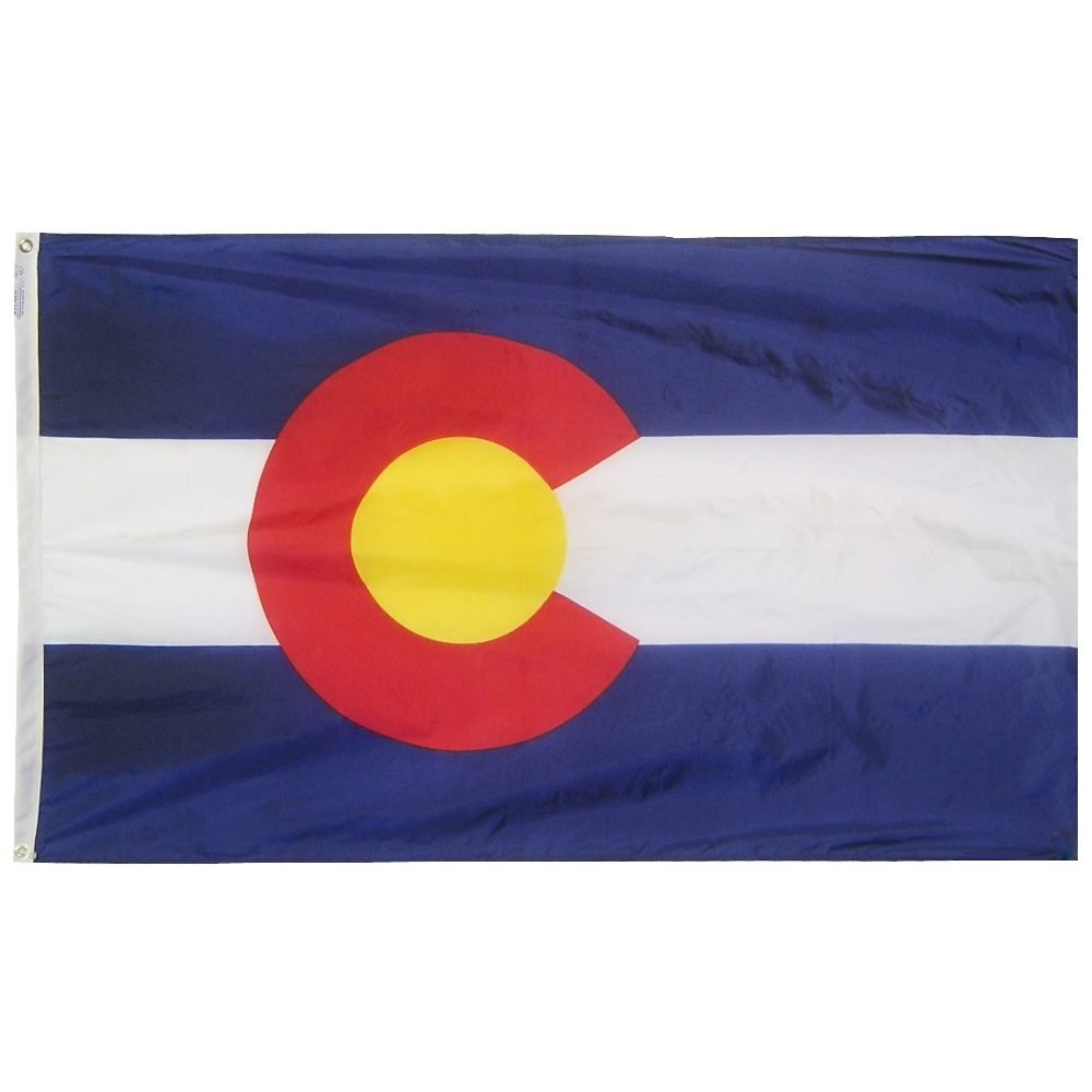 Colorado state flag with red "C" symbol.