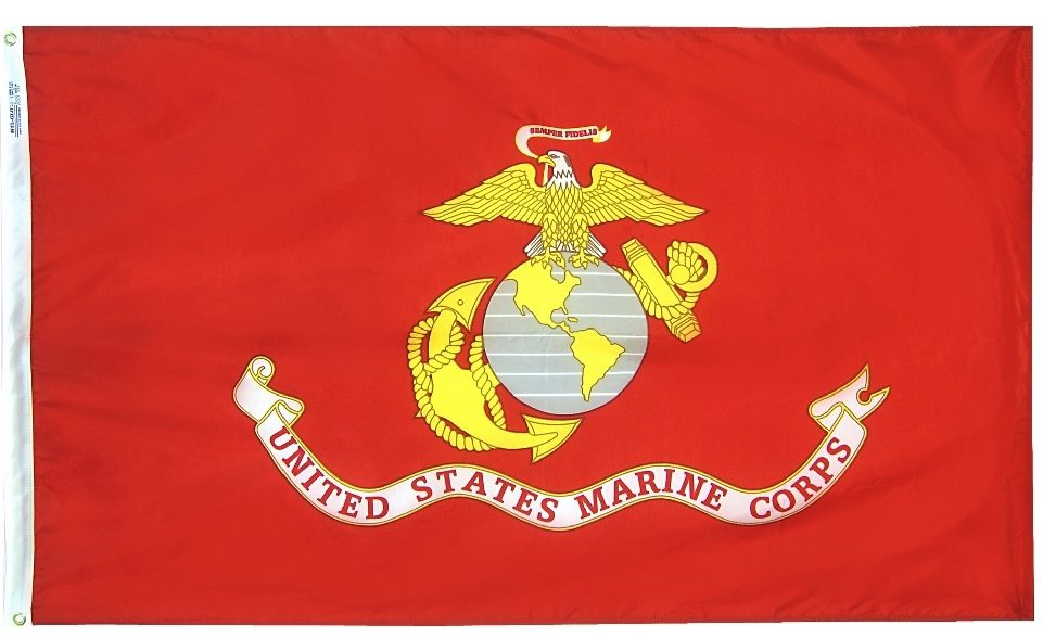 United States Marine Corps flag on display.