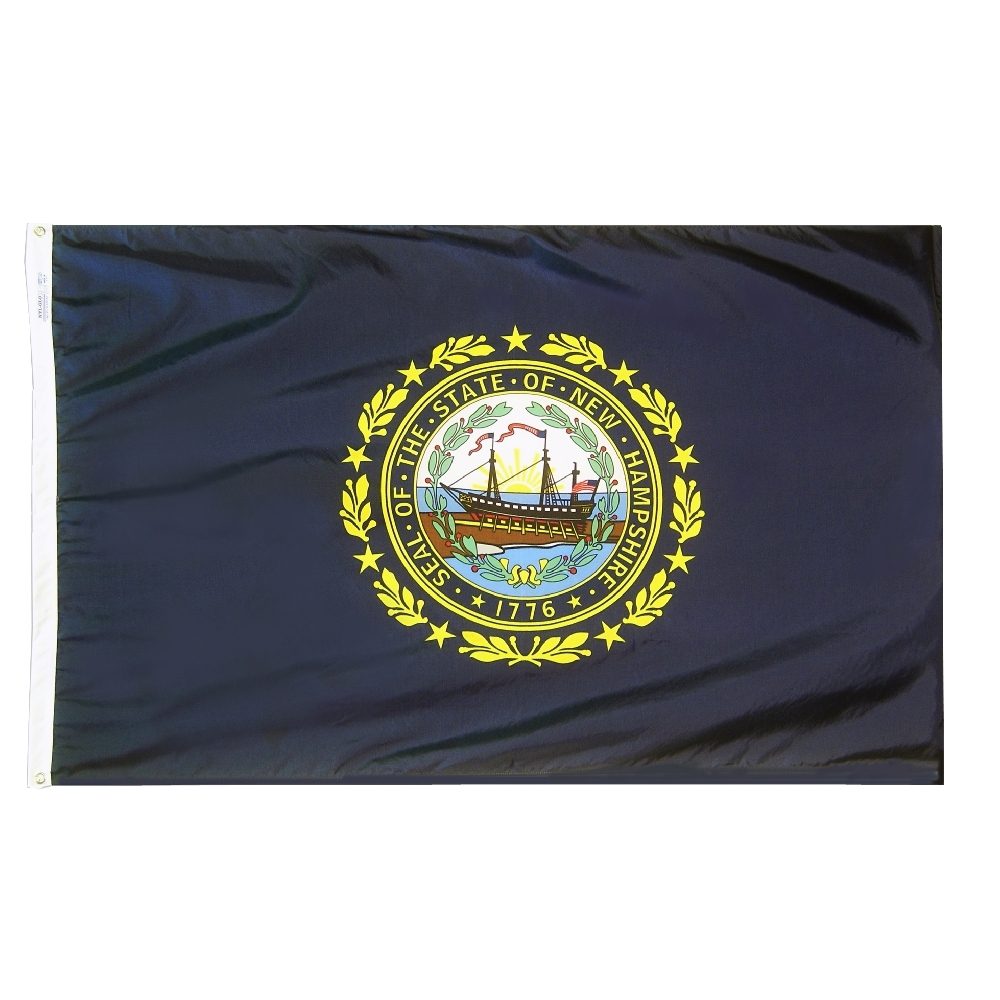New Hampshire state flag with emblem.