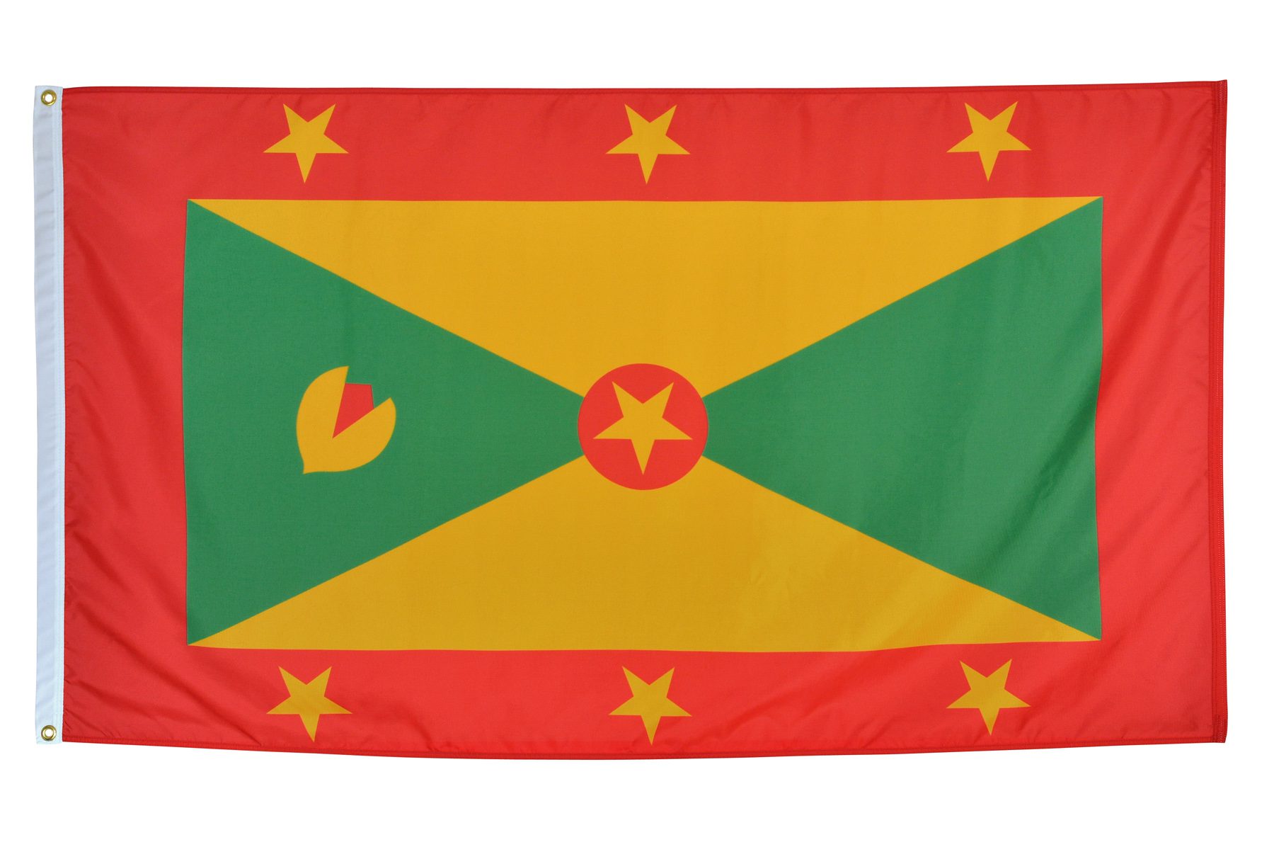 Flag of Grenada with star and nutmeg.