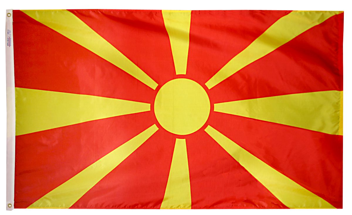 Red and yellow flag with sunburst design.
