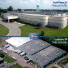 Two aerial views of industrial buildings.