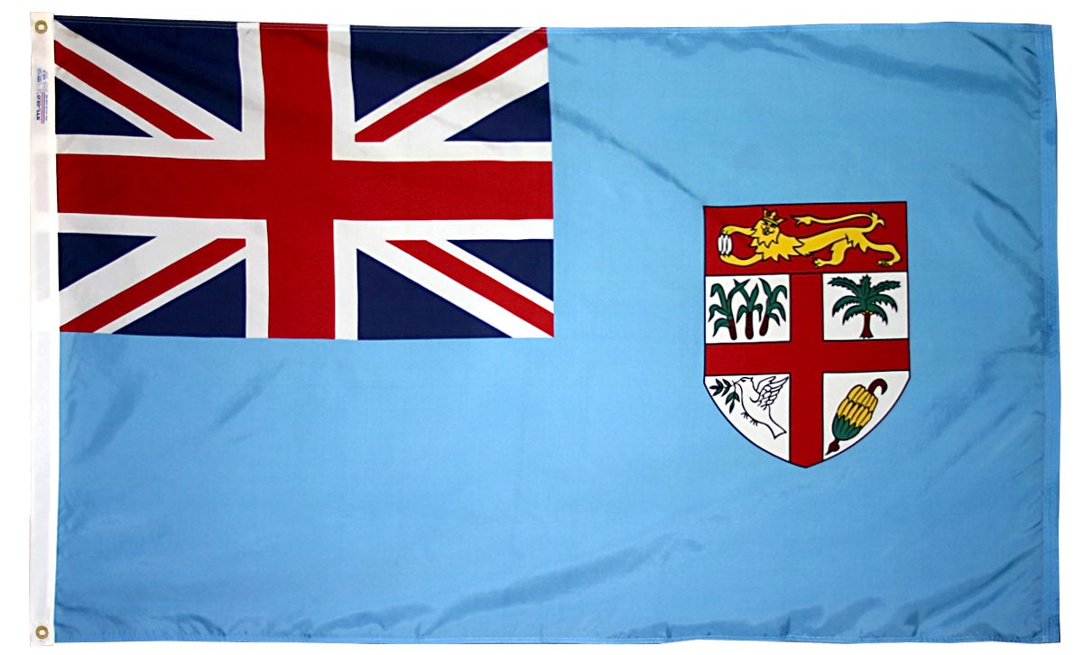 Flag of Fiji with Union Jack and shield.