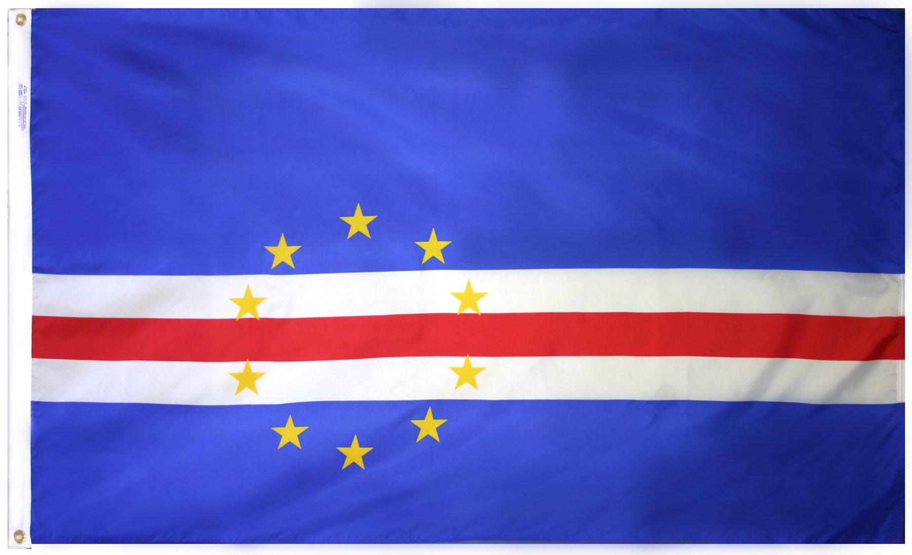 Blue flag with yellow stars and stripes.