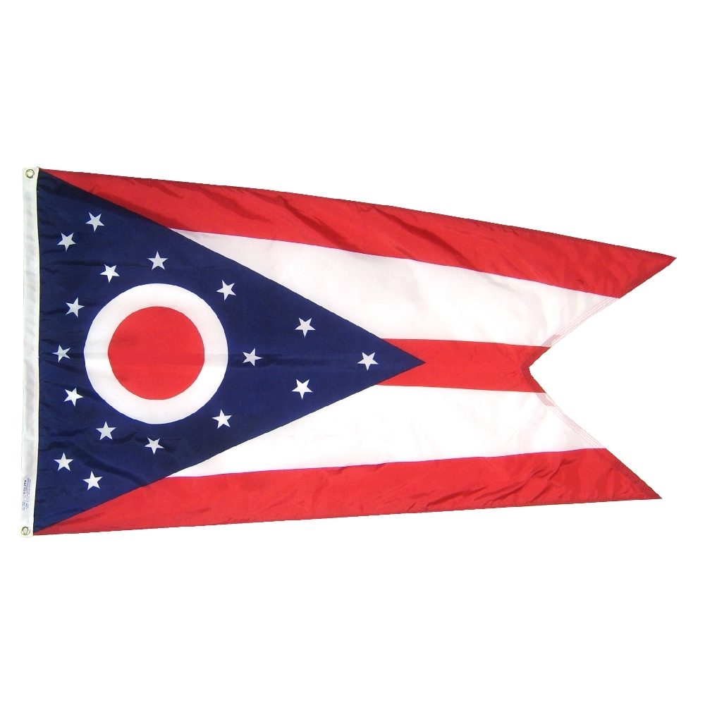 Ohio state flag, red, white, and blue.