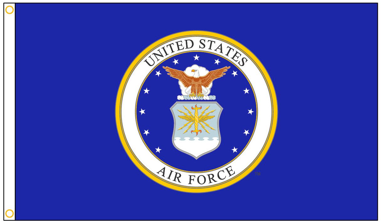 United States Air Force emblem on flag.