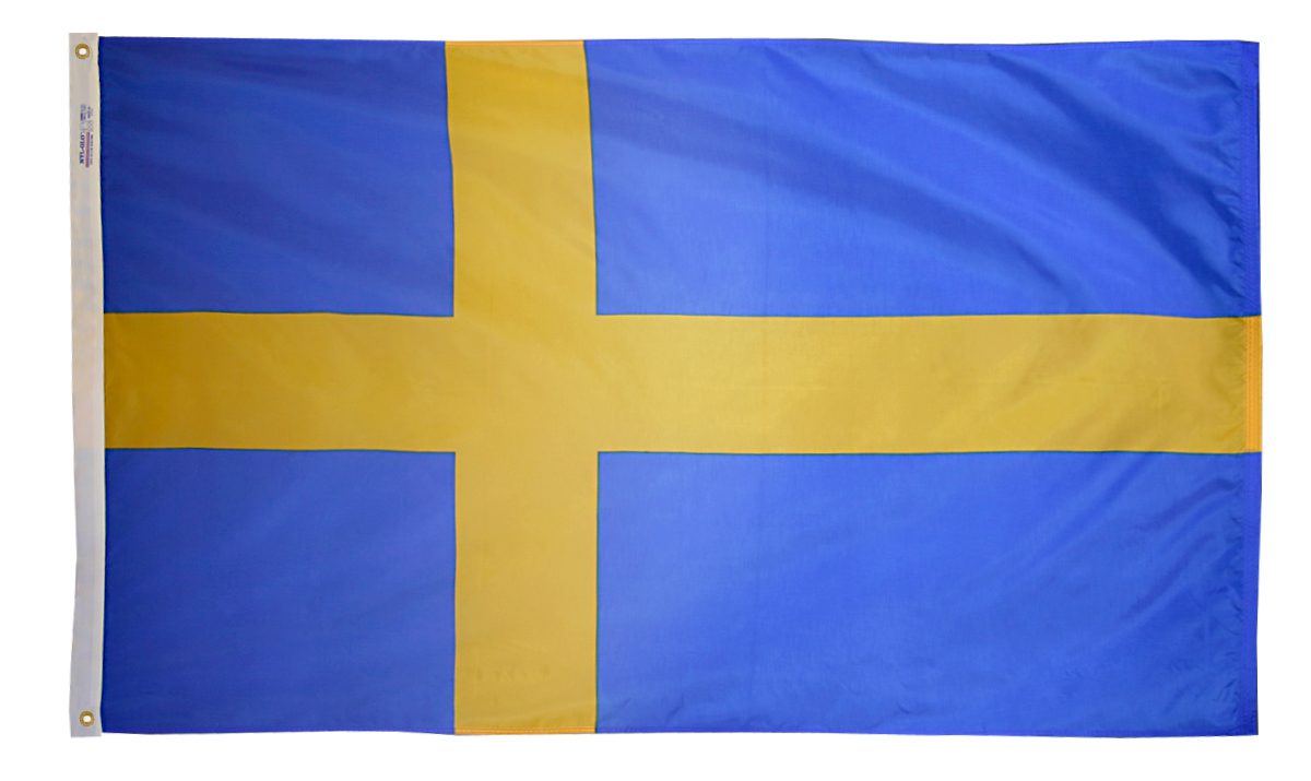 Swedish flag with a yellow cross.