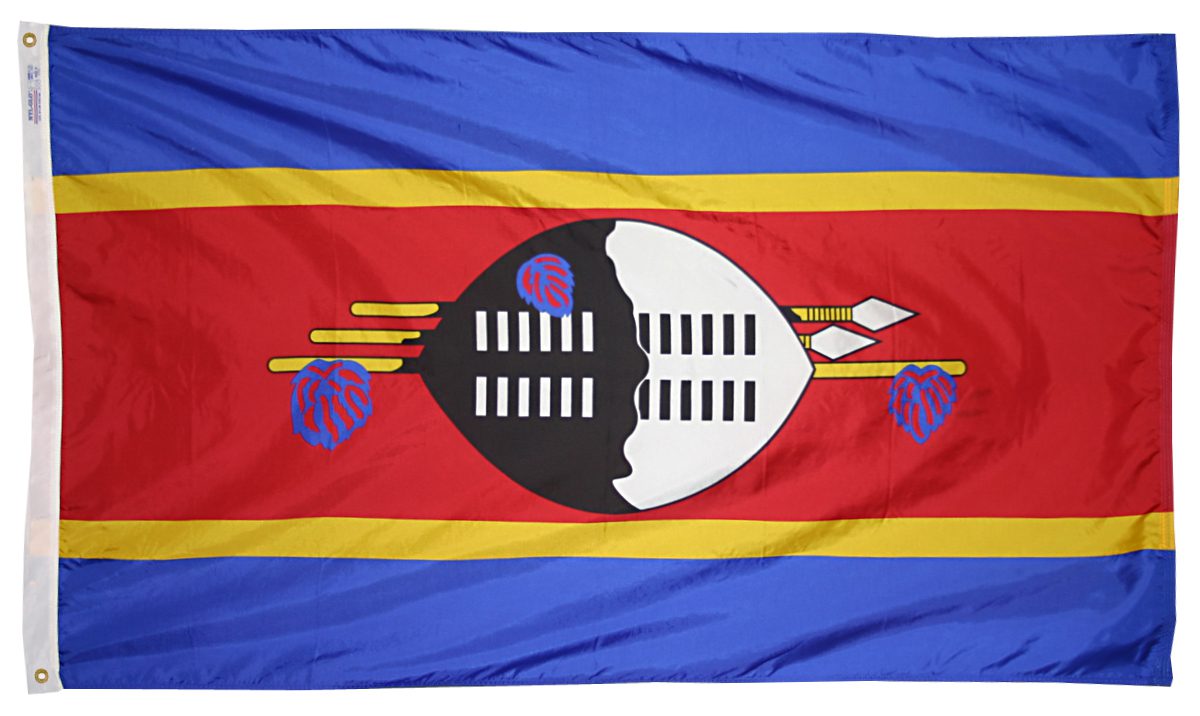 Flag of Eswatini with traditional shield.