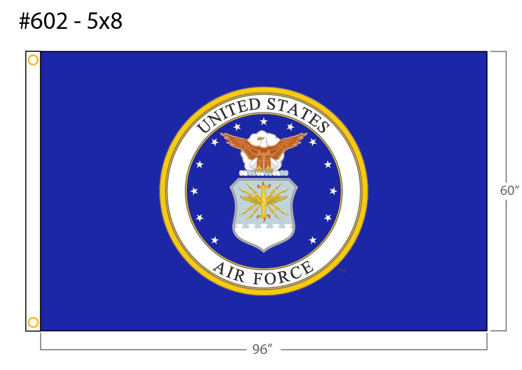 United States Air Force flag with dimensions.