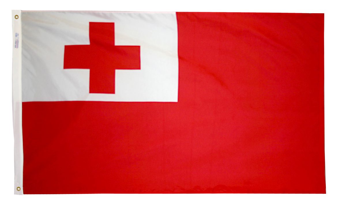 Flag of Tonga with red cross.