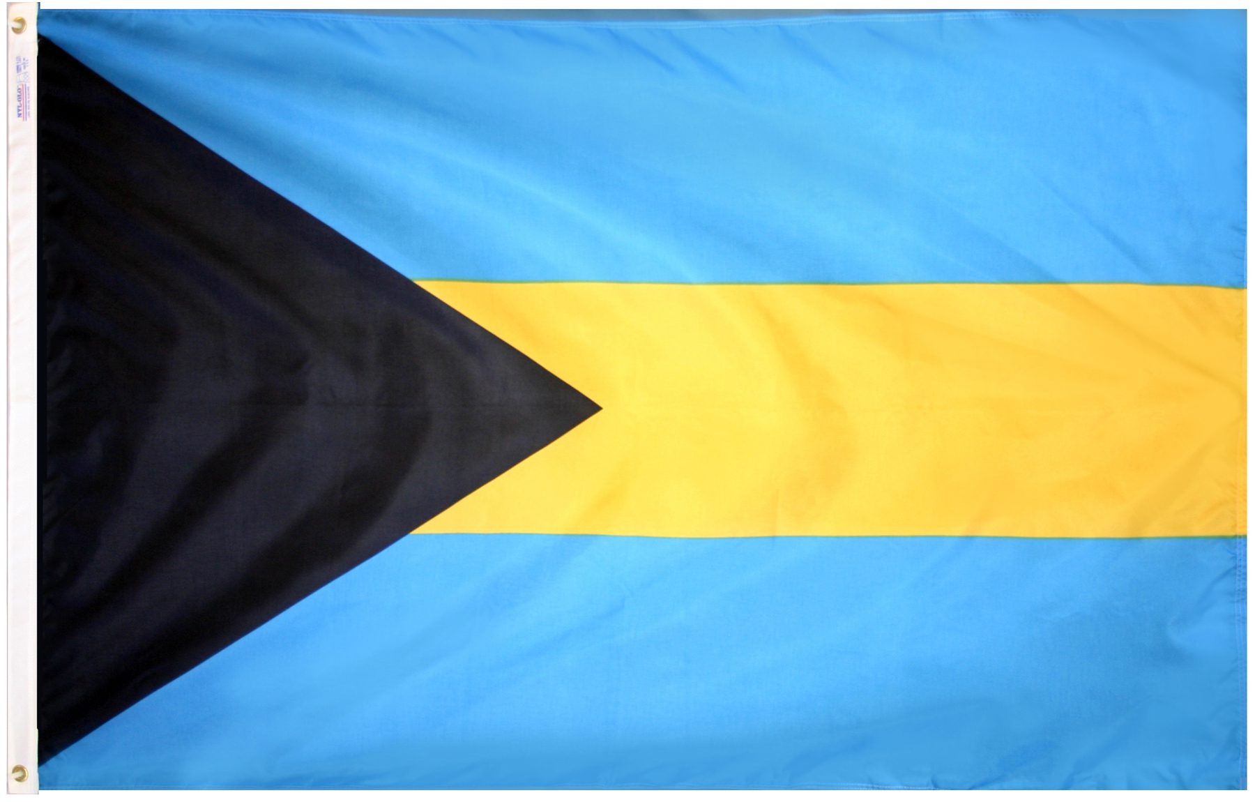 Flag of the Bahamas with blue, yellow, black.