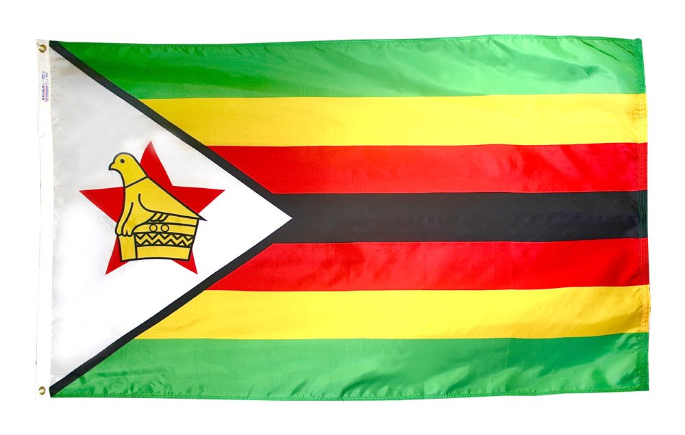 Flag of Zimbabwe with bird emblem.