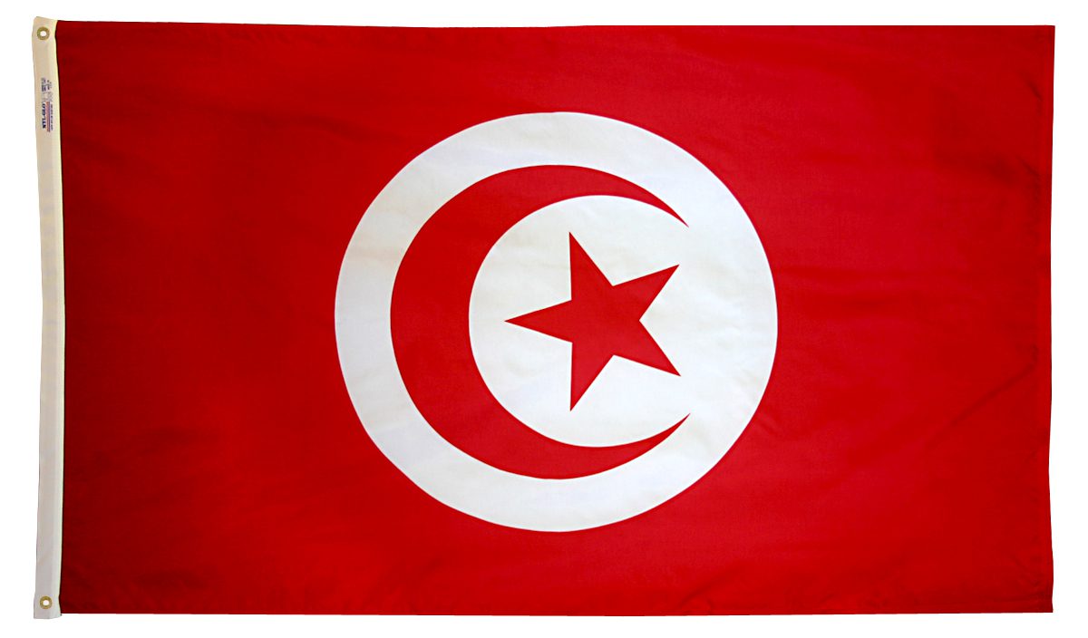 Red flag with white crescent and star.