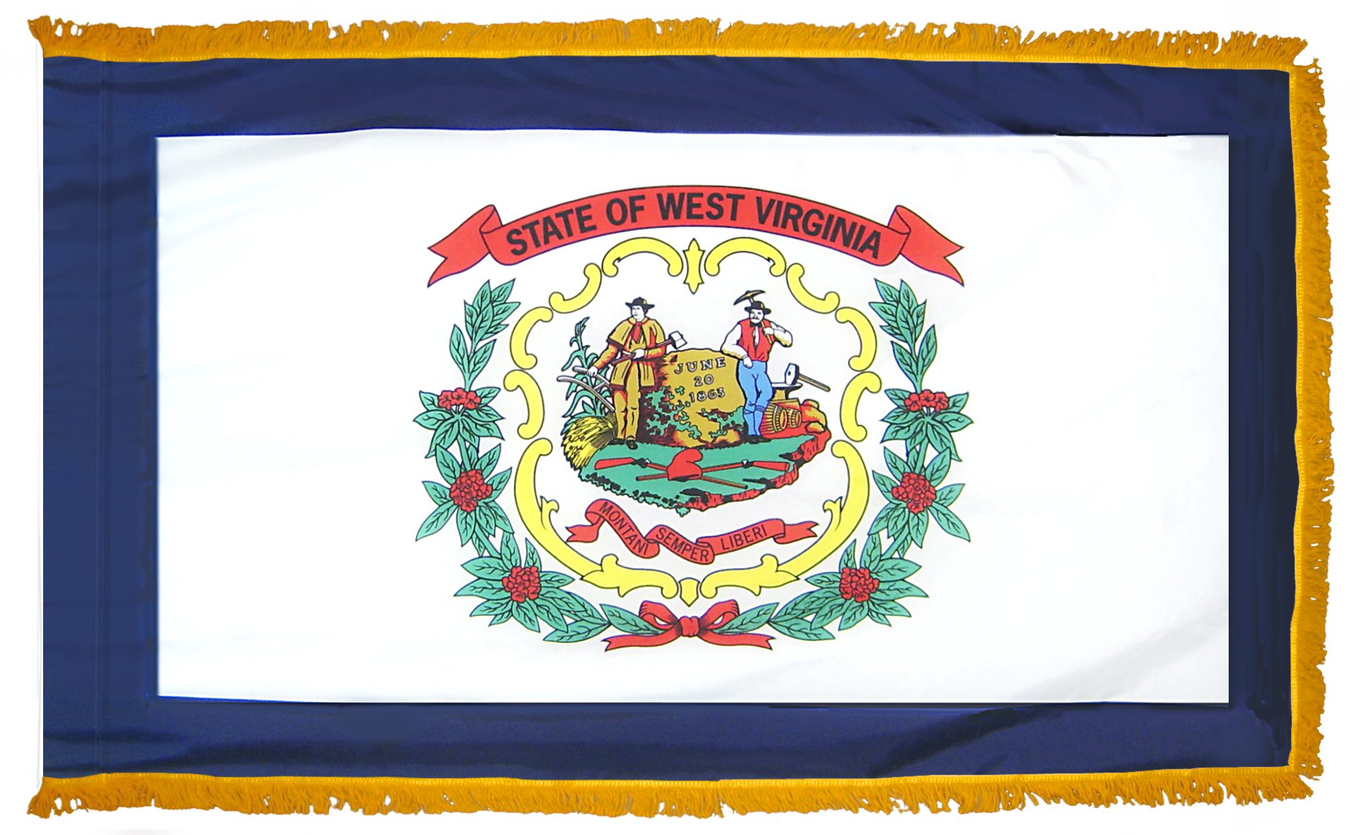 West Virginia state flag with emblem.