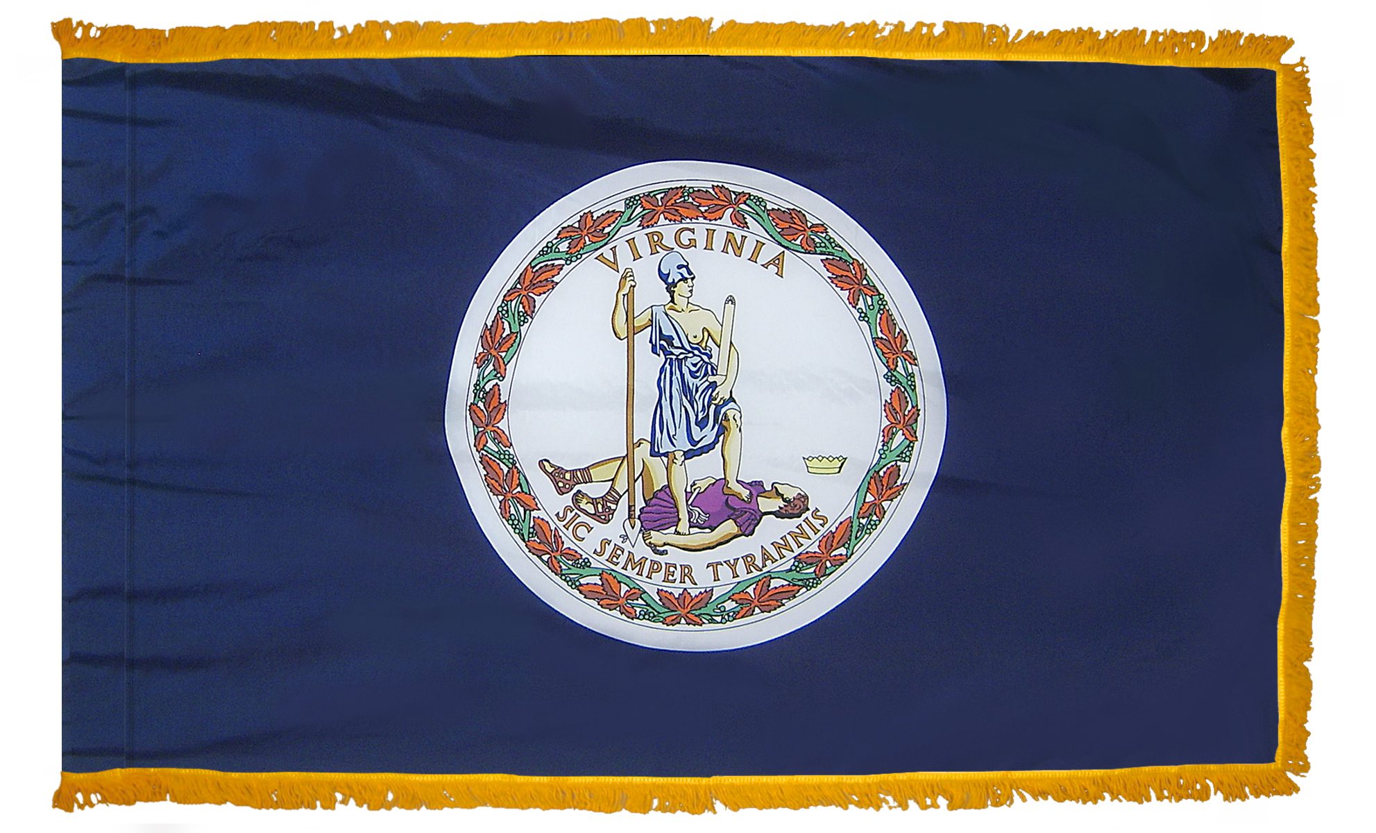 Virginia state flag with gold fringe border.