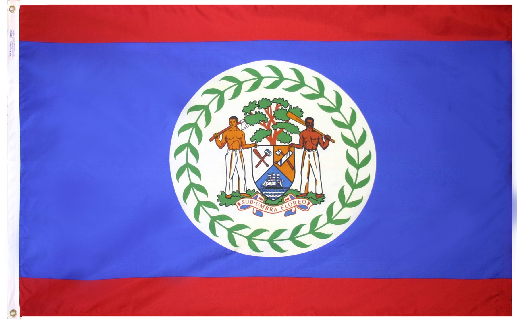 Flag of Belize with national emblem.