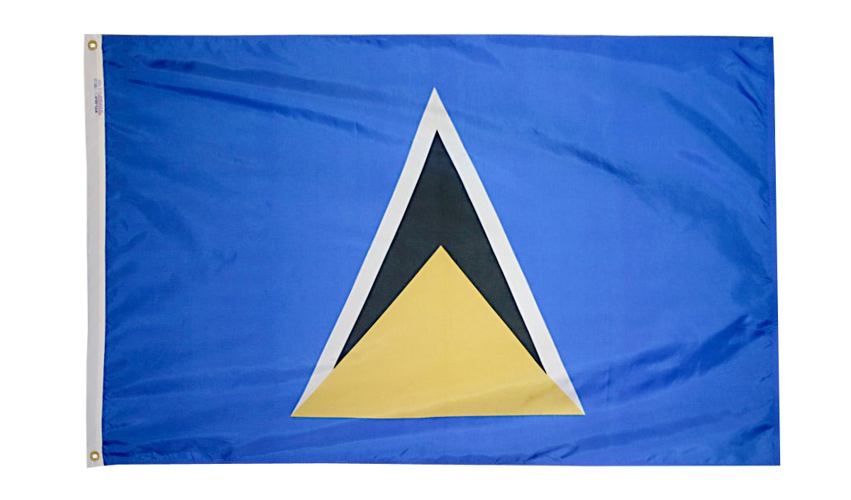 Blue flag with yellow and black triangle.