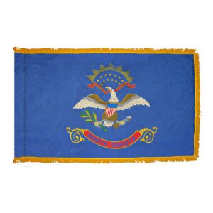North Dakota state flag with eagle emblem.