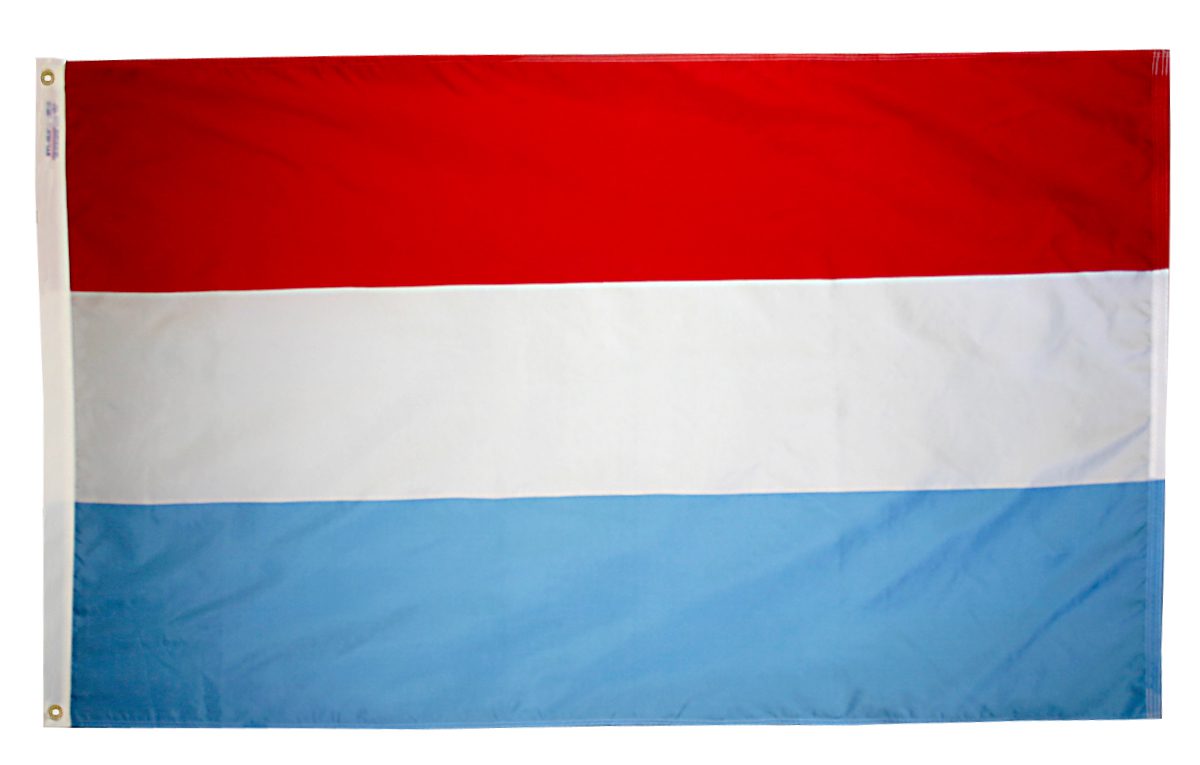 Luxembourg flag with red, white, blue stripes.